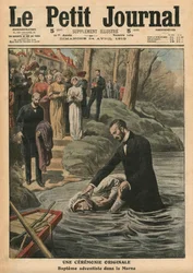 Uma cerimônia incomum, um batismo adventista em La Marne, ilustração de &39;Le Petit Journal&39;, suplemento ilustrado, 24 de abril de 1910